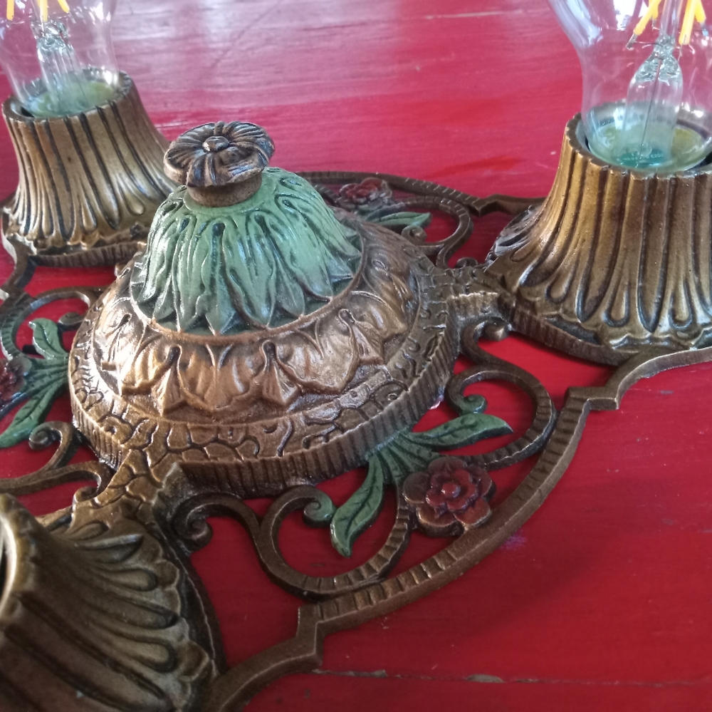 Antique Virden Winthrop flush mount triple ceiling light